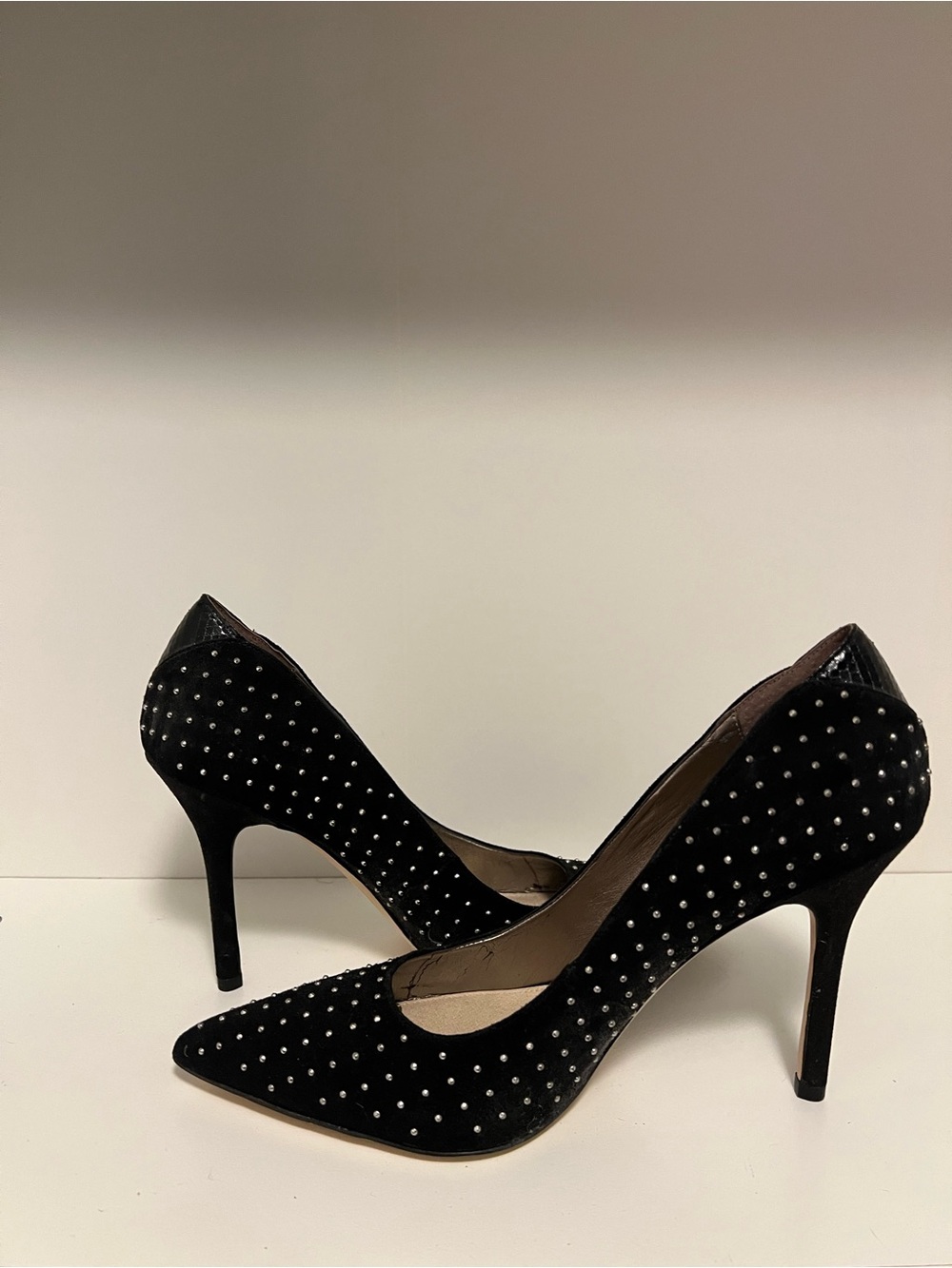 Sam Edelman Black Suede Pointed-Toe Studded Pumps